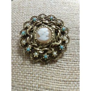 Goldette Hand Carved Cameo Victorian Revival Pin Brooch vintage signed